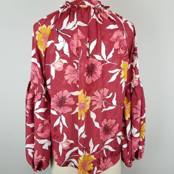Lovestitch Pretty Rust Floral Blouse with Lantern Sleeves * Ladies Size Small - Picture 5 of 8